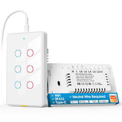 トゥヤ Wifi スイッチ Type C タイムリング 音声アプリ アレクサ Google ホーム スマートホーム ワイヤレス WiFi RF433 US ウォールタッチ スイッチ
