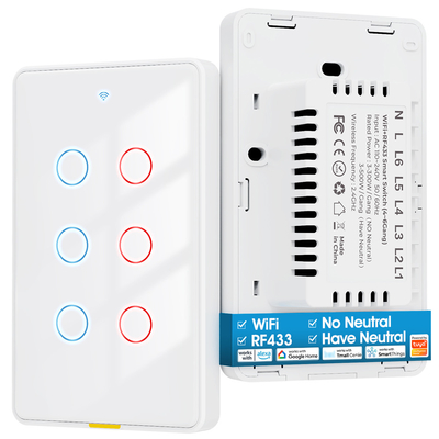 良い値段 トゥヤ WiFi スイッチ タイムリング 6 ギャング 音声アプリ アレクサ グーグル ホーム 無線ワイヤ WiFi RF433 USライト スイッチ スマートホーム オンライン